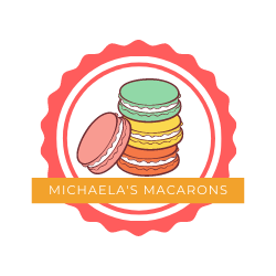 Michaela's Macarons logo, a circle surrounding four stacked macarons with a banner in front
